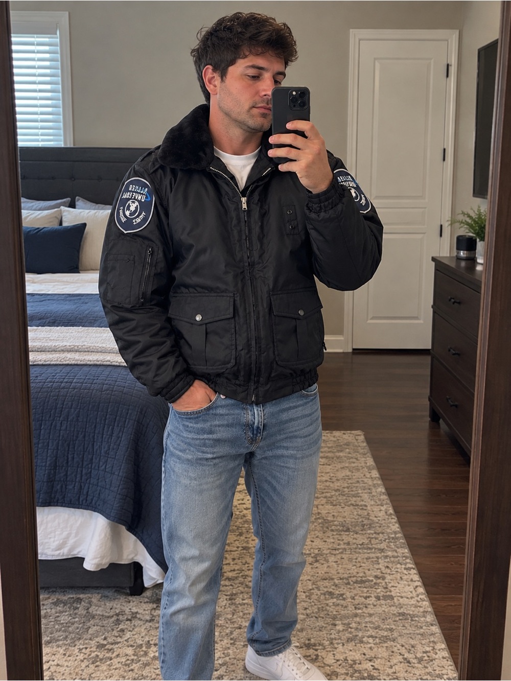 ALLIED UNIVERSAL Security Services Jacket Adult Medium Black Coat Bomber Quilted